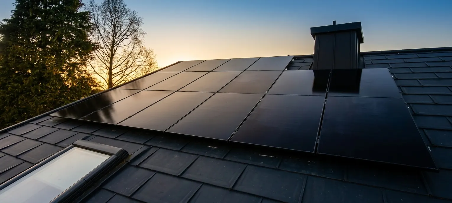 Photovoltaik-Dachinstallation — Modulmontage auf einem Einfamilienhaus mit optimaler Südausrichtung