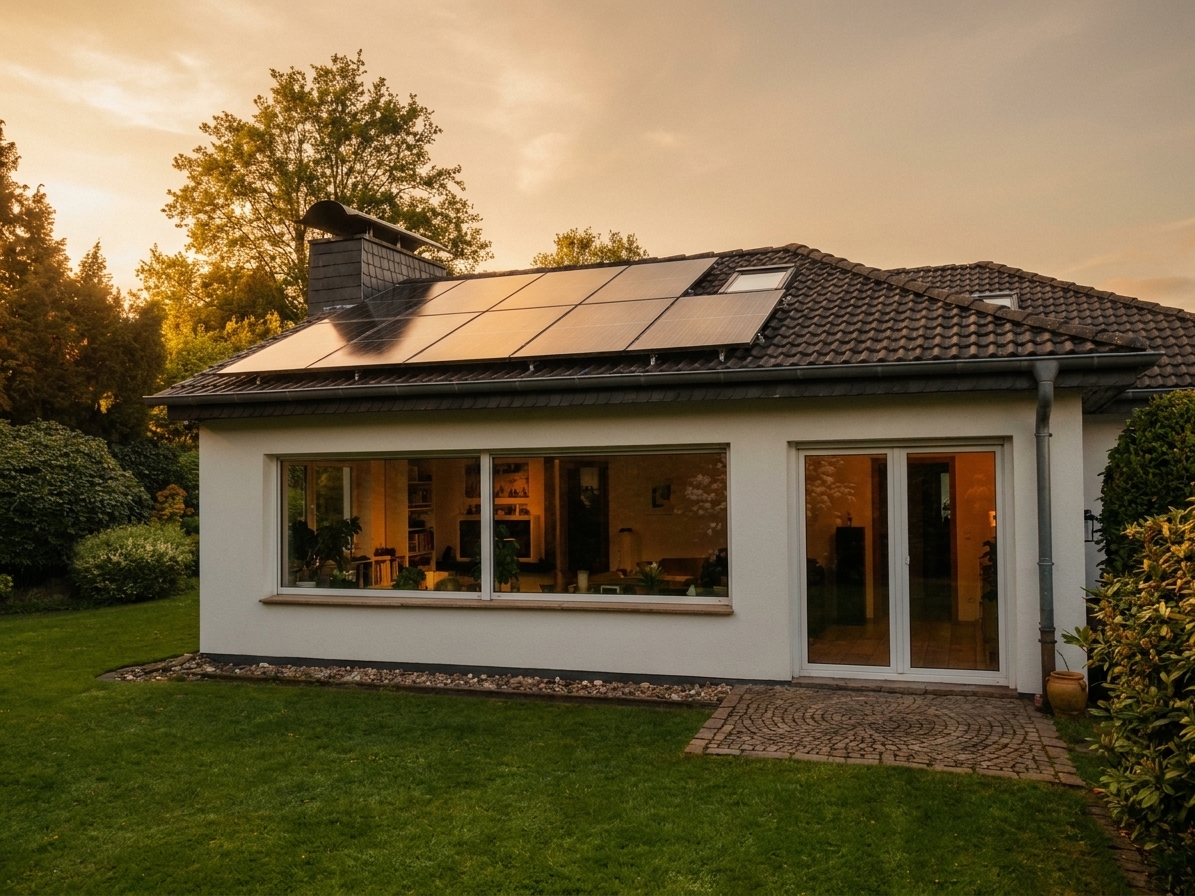 Bungalow mit Photovoltaikanlage auf Walmdach