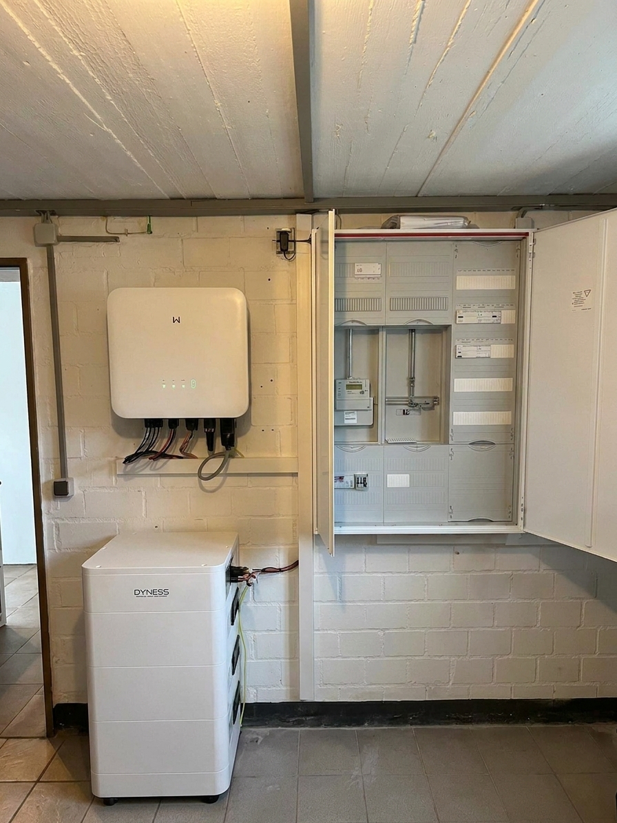 Stromspeicher-Montage im Technikraum — die Installation übernimmt der Elektrofachbetrieb, den Turn Solar koordiniert